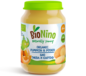 BioNino Био бебешко зеленчуково пюре Тиква и картоф 4м+ 190гр. 2256