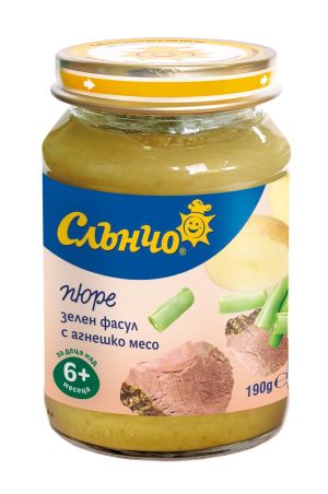 СЛЪНЧО бебешко пюре Зелен фасул с агнешко 190г. 