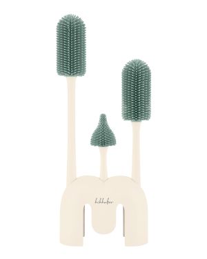 KIKKA BOO Сет четки за шишета 3 бр. с поставка Platinum Silicone Sage  31302050049