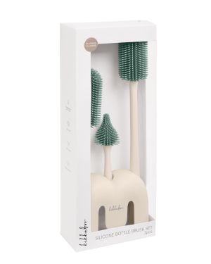 KIKKA BOO Сет четки за шишета 3 бр. с поставка Platinum Silicone Sage  31302050049