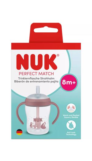 NUK Perfect Match шише със сламка, 150 мл., 8+мес, Мечка 215.402
