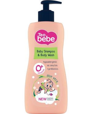 ТЕО БЕБЕ Шампоан за коса и тяло с помпа  Алое и пребиотик, 400 ml