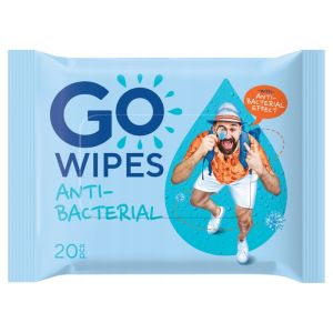 GO WIPES Антибактериални, мокри кърпички, с D-пантенол, 20 бр.