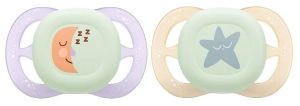 Philips AVENT Ортодонт. залъгалки 2 бр. Ultra Start Night (0-2м) + кутия за стерилизиране луна/звезда момиче
