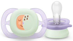 Philips AVENT Ортодонт. залъгалки 2 бр. Ultra Start Night (0-2м) + кутия за стерилизиране луна/звезда момиче