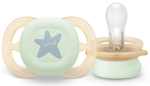 Philips AVENT Ортодонт. залъгалки 2 бр. Ultra Start Night (0-2м) + кутия за стерилизиране луна/звезда момиче