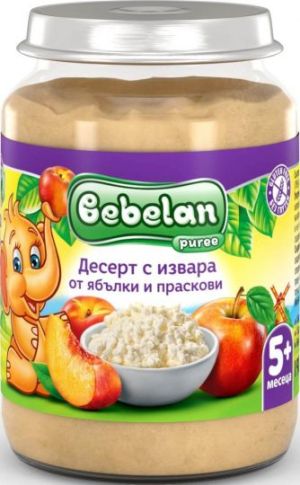 BEBELAN PUREE Десерт с извара ябълки и праскови 5+мес. 190 г