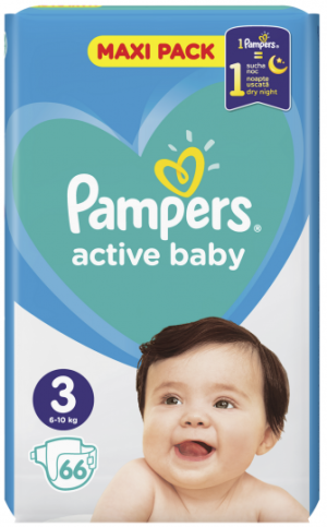 PAMPERS ACTIVE BABY 3-Midi (6-10кг) Пелени 66 бр. (VPP)