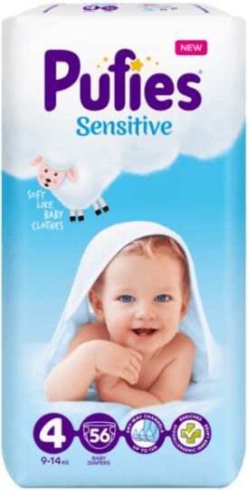 PUFIES SENSITIVE  ПЕЛЕНИ 4-Maxi (9-14 кг)  56 бр./пак. 