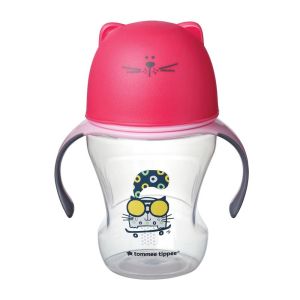 TOMMEE TIPPEE Неразливаща се преходна чаша с дръжки 230 мл. 6м+ КОТЕ РОЗОВА TT.0191