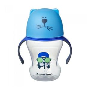 TOMMEE TIPPEE Неразливаща се преходна чаша с дръжки 230 мл. 6м+ КОТЕ СИНЯ TT.0190