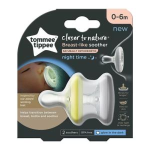 TOMMEE TIPPEE Ортодонтични залъгалки 0-6 м. BREAST-LIKE NIGHT TT.0207