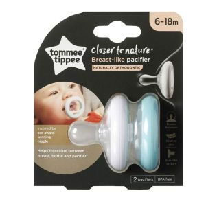 TOMMEE TIPPEE  залъгалки 6-18 м. BREAST-LIKE С БЯЛ И ЦВЕТЕН РИНГ TT.0202