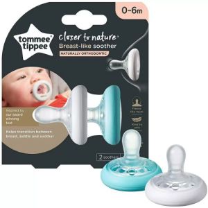 TOMMEE TIPPEE  залъгалки 0-6 м. BREAST-LIKE С БЯЛ И ЦВЕТЕН РИНГ TT.0203