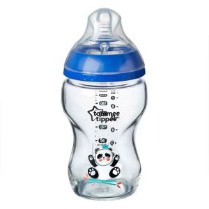 Стъклено шише за хранене Tommee Tippee Easi Vent 250мл, 0м+, момче   0201