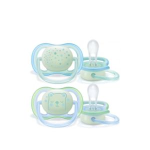 Philips AVENT  Ортодонтични силиконови залъгалки 2 бр. 0-6м ULTRA AIR NIGHT МОМЧЕ/ДЕКОРАЦИЯ 0517.01