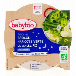 BABYBIO Меню ЛЕКА НОЩ Броколи,Фасул,Пъщарнак,Ориз 12+м. 230г