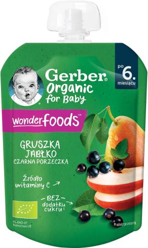 NESTLE  GERBER ORGANIC ПАУЧ Круша, Ябълка, Касис 6+м. 80 г