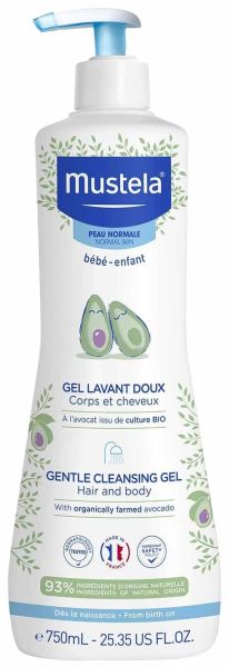 Mustela Нежен Измиващ гел за коса и тяло 750 мл /5471/+150мл.БОНУС