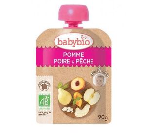 BABYBIO БИО ПАУЧ Ябълка, Праскова и Круша +6 мес. 90г 