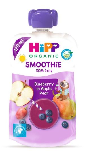 HIPP SMOOTHIE  закуска ябълка и круша с боровинки 12 М+ 120 гр.код 84002