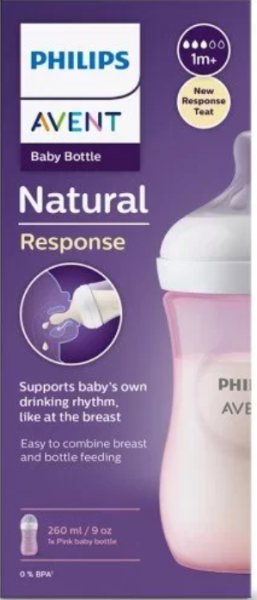 Philips Avent  шише Natural Response 260 мл. РОЗОВО 0573.001