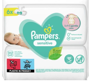 PAMPERS Sensitive Fragrance Free Бебешки мокри кърпички 6x52 бр