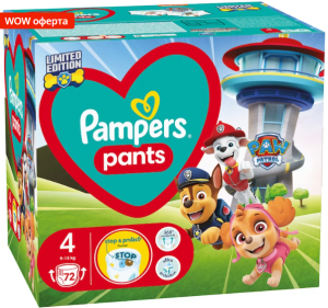 PAMPERS  ACTIVE BABY  гащички 4 Paw Patrol 9-15 кг 72 бр