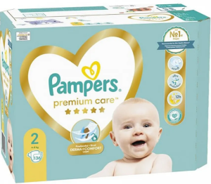 PAMPERS PREMIUM CARE  ПЕЛЕНИ  2( 4-8кг.) 136 бр.КАШОН