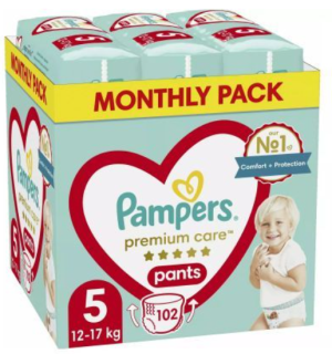 PAMPERS PREMIUM CARE ГАЩИЧКИ  Размер 5  (12-17)102 бр КАШОН