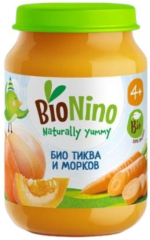 BioNino Био зеленчуково пюре Тиква и морков 4м+ 190г