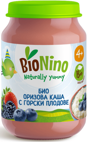 BioNino Био пюре Оризова каша с горски плодове 4м+ 190г