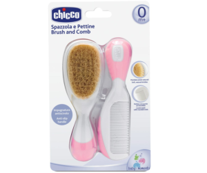 CHICCO Комплект гребен & четка от естествен косъм 0м+РОЗОВ  N0609