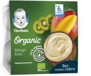 GERBER  Organic Десерт Манго, киви и кокос от 6-ия месец 4 бр / 360 гр