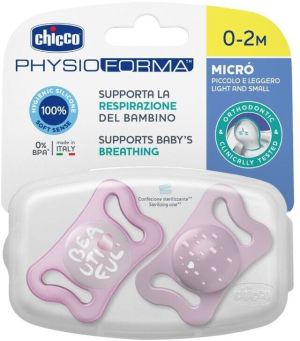 CHICCO залъгалки   Physio Micro, 2 броя, 0-2 месеца, розови N0340