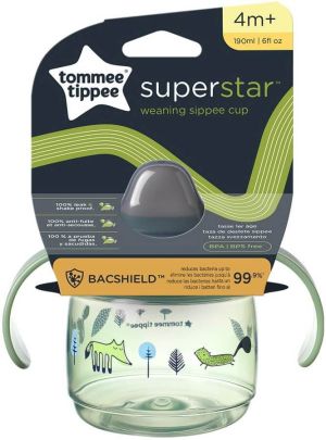 TOMMEE TIPPEE Неразливаща се чаша с мек н-к и др. SuperStar190 мл, 4м+, 0220 зелена