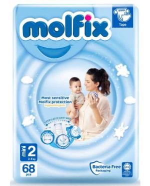 MOLFIX  ПЕЛЕНИ размер  2 (3-6кг.) 68бр.+подарък мокри кърпи