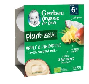 GERBER  Organic Десерт Яблка ананас и кокос от 6-ия месец 4 бр / 360 гр. код 7468