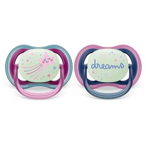 Philips AVENT  Ортодонтични силиконови залъгалки 2 бр. 6-18м AIR NIGHT ЗВЕЗДА/DREAM 0519.008