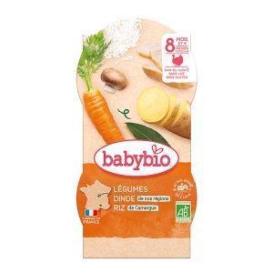 BABYBIO БИО  Био Меню - Пуешко и Ориз (8+ месеца) - 2x200 гр. купички 