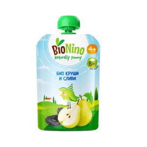 BioNino   БИО Плодова Закуска Круша и Слива 4м+ ПАУЧ 90гр.