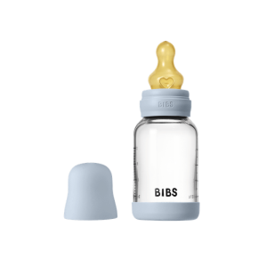 BIBS Бебешка Стъклена Бутилка Baby Blue 120мл Каучук Бавен Поток/5019231/