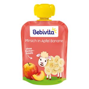 BEBIVITA  плодова закуска  ПАУЧ ябълка с банан и праскова 12М+ 90 г. 19060