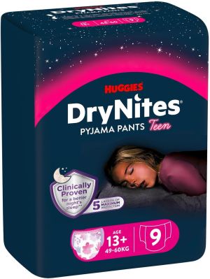 HUGGIES DRYNITES Еднокр.ГАЩИ  13+ год.(48+ кг) МОМИЧЕ 9 бр