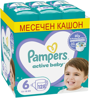  PAMPERS ACTIVE BABY Пелени 6-Extra (13-18 кг) 128бр.КАШОН